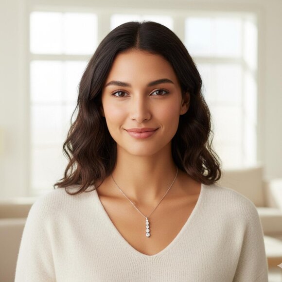 Sterling Silver Cubic Zirconia Pendant Necklace, French Minimalist Jewelry - Picture 7 of 8